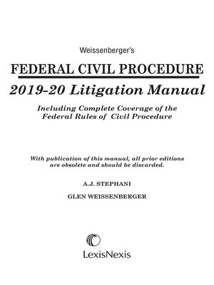 cover image of Weissenberger's Federal Civil Procedure Litigation Manual